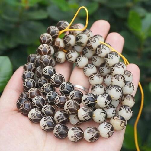 10mm / 13mm /15mm 108 pcs Natural Raw Bodhi Seeds Carved Lotus Buddhism Mala Prayer Jewelry Findings DIY Accessories