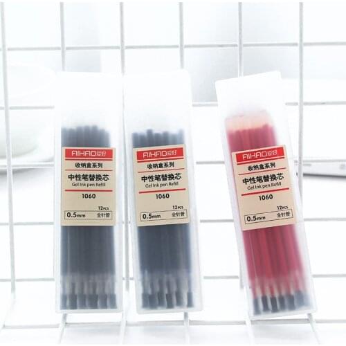 12 pcs/lot 0.5mm Gel Pen Refills Ink Pen Refill Storage Box Writting School Supplies Stationery High Quality