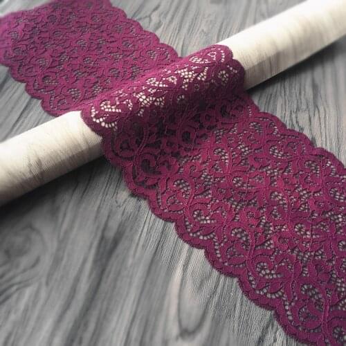 18cm wide 4 yds/lot, Wine Red Handmade Hair Decoration Wide Elastic Stretch Lace Trim wedding dress skirt lace trim