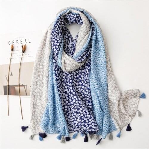 2021 Newest Women Floral Printed Pattern Cotton Tassel Scarf Shawls Wraps Hijabs Scarf