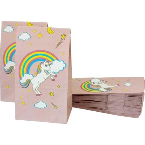 24pcs Unicorn Paper Gift Bags Paper Rainbow Popcorn Candy Bag Box Unicorn Party Baby Shower Wedding Decoration Birthday Supplies