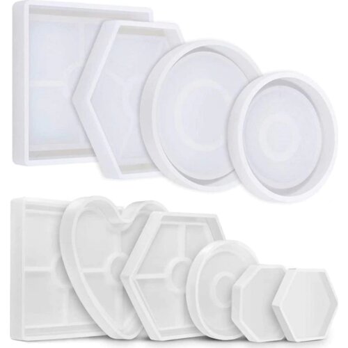 4/6Pcs Crystal Epoxy Resin Mold Hexagon Round Coaster Casting Silicone Mould Handmade DIY Crafts Jewelry Making Tools