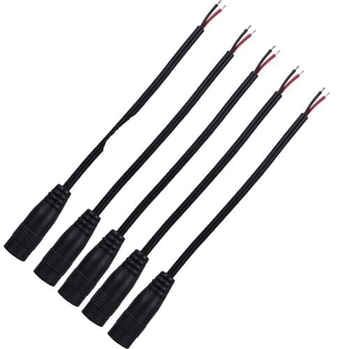 5Pcs 5.5*2.1mm DC 12V Power Famale Cable 24C/0.20 22Awg Monitor Non-shielded Twisted Cables Copper Clad Aluminum For CCTV Camera