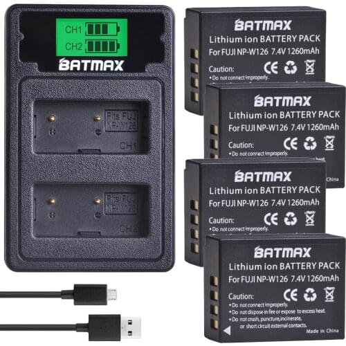 4Pack NP-W126 Battery+LCD Dual USB Charger&Type C Port for Fujifilm FinePix HS30EXR HS33EXR X-Pro1 X-E1 X-E2 X-M1 X-A1 X-A2 X-T1