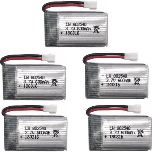 5pcs 3.7V 600mAh 802540 Lipo Battery For QX90 QX95 QX80 QX70 FB90 QX100 EX105 EX110 DIY RC Drone FPV Quadcopter