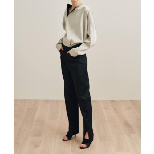 HIGH QUALITY Black Malta trousers dressed Pants slits Hem Fashion Woman Special Design Trousers Bottom 2019SS lustrous fabric