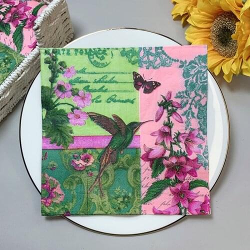 20Pcs/Bag Napkins Paper Butterfly Floral Birds Decoupage Napkin Paper Tissue for Xmas Wedding Decor Party Table Supplies G