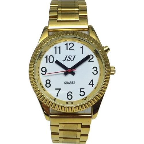 French Talking Watch with Alarm Function, Talking Date and time, White Dial, Folding Clasp, Golden Case TAF-208