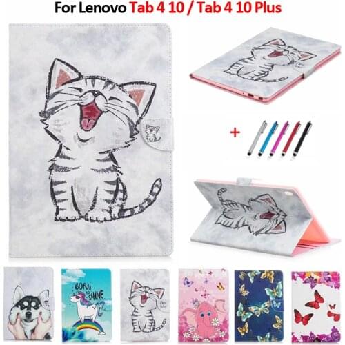 Tablet For Lenovo TAB4 10 Case TB-X304L TB-X304F/N Lovely Cat Unicorn Puppy Leather Cover For Lenovo Tab 4 10 Plus TB-X704L/F/N