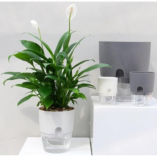 2 Layer Watering Planter Self Watering Plant Flower Pot With Water Container Round Flowerpot Home Garden Decor Garden Supplies