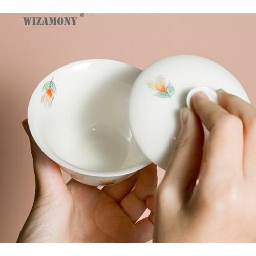 Jingdezhen Hand-Painted Cover Bowl Kung Fu Tea Set Japanese-Style Tea Bowl Ceramic Hand Bowl Custom Logo
