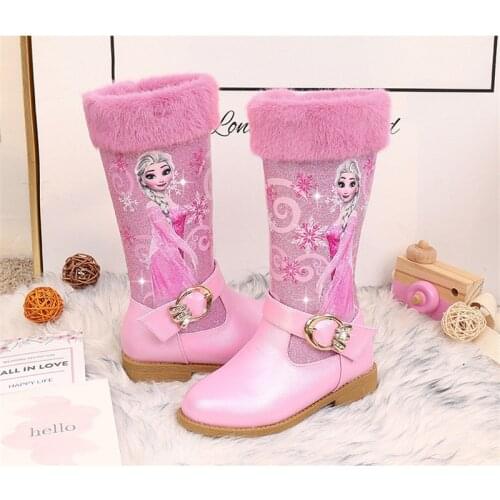 Kids Princess shoes Children Cartoon Boots PU leather Sequin Winter Boots New girls Genuine Wool Warming boots Size 25-35