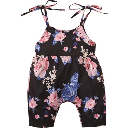 Baby Floral Print Short Romper Girls Summer Clothing Sleeveless O-neck High Waist Sling Jumpsuit for 0-24 Months