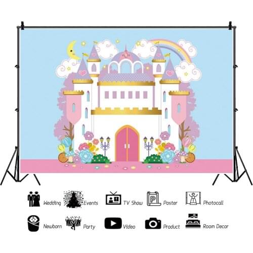 White Castle Rainbow Clouds Children Backdrops Photography Kids Happy Birthday Party Photos Background for Shooting Decor