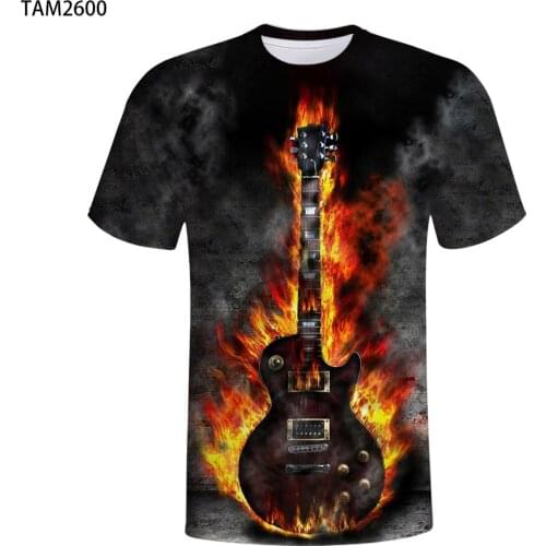 New Summer Music Guitar Cartoon Printed 3D T-shirt Men Women Children Cool Tee Tops Male Streetwear Cool T Shirts Boy girl Kids