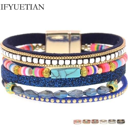 IFYUETIAN Bohemia Bracelets for Women Crystal Leather Bracelet Multilayer Charm Bracelets & Bangles Female Fashion Jewelry