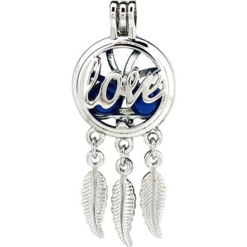 K790 5pcs/lot Silver Alloy Dream Catcher Love Leaf Pearl Cage Pendant Fairytale Party Essential Oil Diffuser Locket