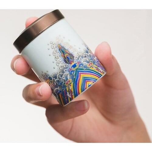 Ceramic Gold Thread Enamel Mini Tea Caddy Small Sealed Tin Can Household Storage Tank Travel Portable Tea Canister