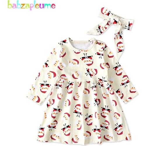 2Piece Spring Fall Christmas Santa Claus Kids Dresses For Baby Girls Cartoon Cute Cotton Long Sleeve Dress Children Clothes 2002