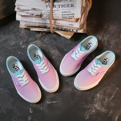 Women Shoes 2021 Fashion Half Slippers Canvas Shoes Women Pink Gradient Casual Shoes Ladies Non Slip Canvas Shoes Zapatos Mujer