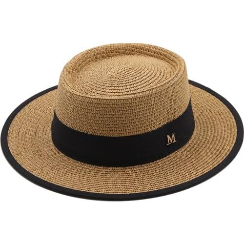 Summer sun hat ladies fashion girl straw hat ribbon bow beach hat casual grass flat top panama hat bone womens visor cap