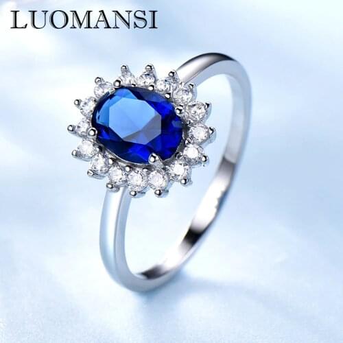 Luomansi Real S925 Sterling Silver Sapphire / RUBY / Emerald Ring Wedding Engagement Girl Ring Women Jewelry