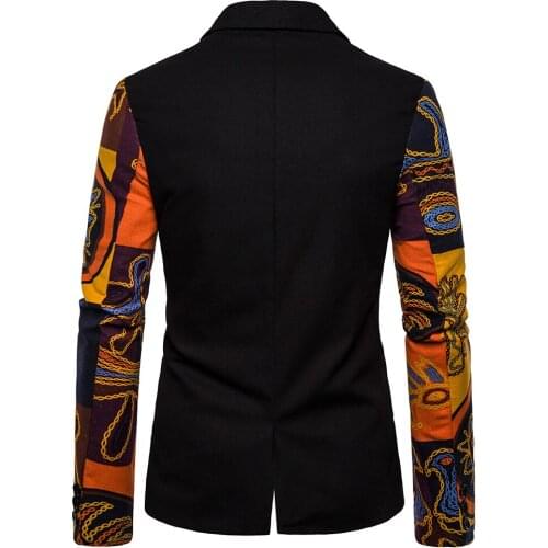 Men Blazer Turn-down Print Long Sleeve Casual Coat Male Slim Fit Suit Jacket Singer Costume