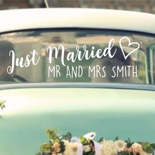 Just Married Personalised Mr And Mrs Car Wedding Sticker Decal Modern Wedding Decoration Removable Waterproof Vinyl Decals D934