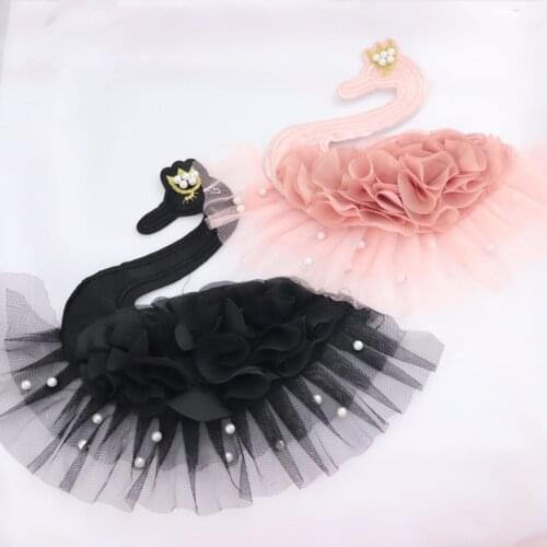 DIY fashion 3D big pink swan embroidery Patches for clothing Embroidery animal patches for bags decorative parches applique