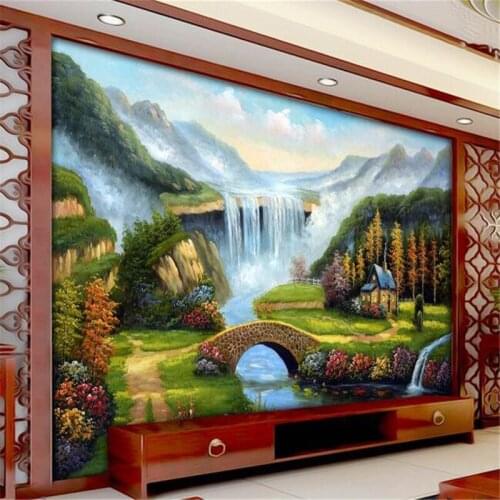 Beibehang custom mural wall papers home decor waterfall water bridge landscape photo 3d wall mural wallpaper for walls 3 d roll