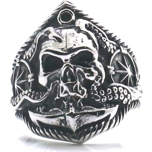 Unisex 316L Stainless Steel Newest Octopus Pirate Skull Anchor Ring