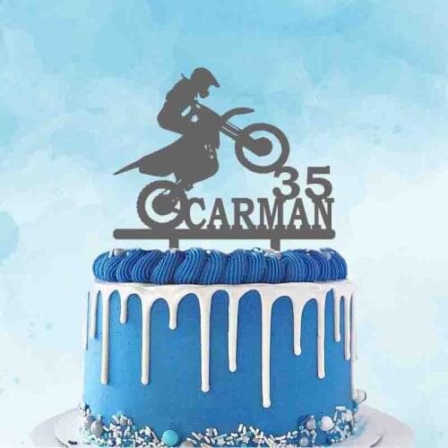 Man Riding Motocross Silhouettes Custom Name Age Personalized Motocross Fans Birthday Party Cake Decoration Topper