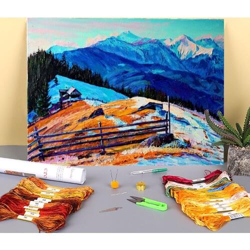 Landscape Shepherds Hut Printed 11CT Cross Stitch DIY Embroidery Full Kit DMC Threads Craft Handmade Painting Design