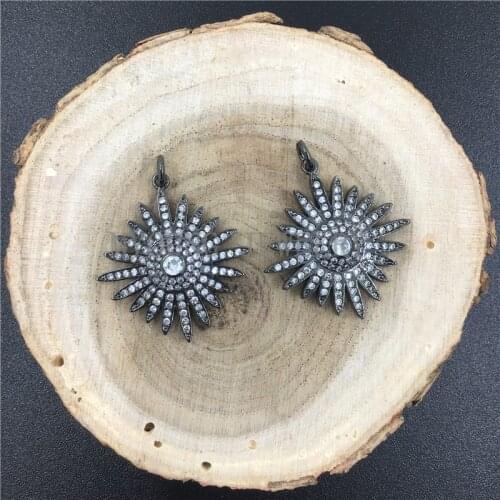 MY0712 Sun Flower Shape Pendant Micro Pave Zirconia on Copper Cubic Space Gun Black Plated