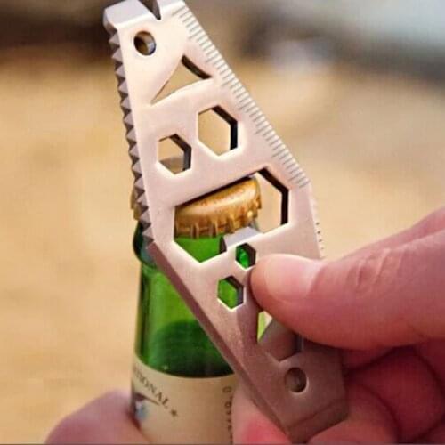 Outdoor EDC portable tool bottle opener saw hex wrench scraper key tool stainless steel crowbar