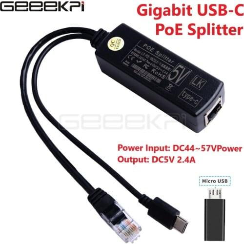 GeeekPi Gigabit Raspberry Pi PoE Splitter Gigabit USB Type C Power Over Ethernet IEEE 802.3af PoE Switch Extension
