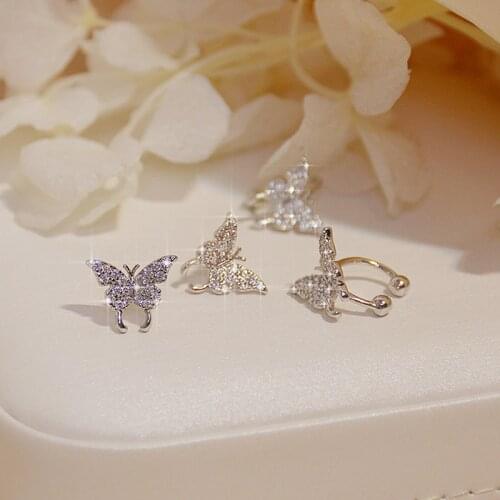 14k Real Gold Plated Micro-Inlaid Zircon Butterfly Earring for Women Exquisite Tiny Bling CZ Ear Clip Earrings Fashion Bijoux