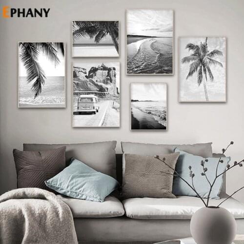 Nordic Print Posters Wall Art Canvas Painting Traval Bus Poster Scenery Tropical Vacation Beach Black White Picture Home Decor