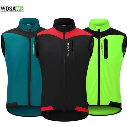 WOSAWE Windproof Cycling Vest Breathable Running Vest MTB Road Bike Bicycle Reflective Waistcoat Men Women Sleeveless Jacket