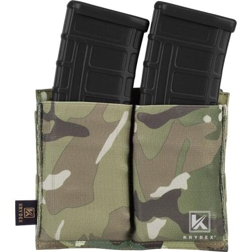 KRYDEX Tactical High Speed Double Open Top 5.56 Rifle Magazine Pouch Fast Draw MOLLE / PALS Elastic Magazine Carrier Multicam