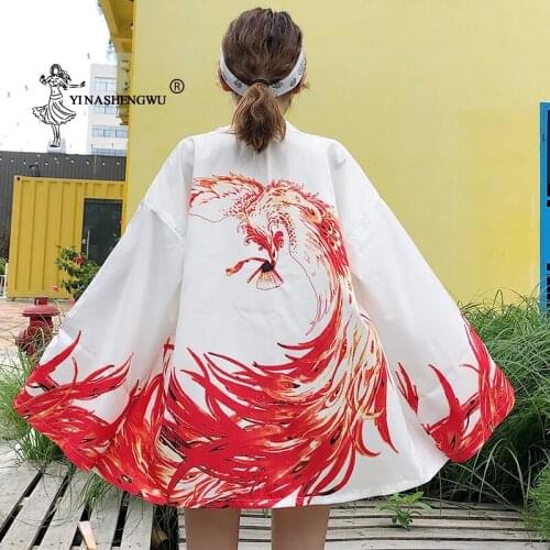 Japanese Kimono Cardigan Yukata Women Dragon Printed Long Sleeve Shirt Casual Kimonos Femme Kawaii Asian Kimono Cosplay Costumes