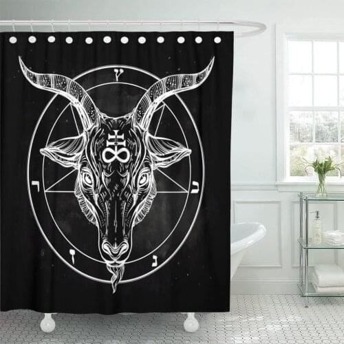 Shower Curtain Pentagram Goat Head Symbol Retro Music Summer for Biker Black Waterproof Polyester Fabric 71 x 71 inches