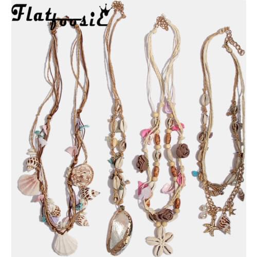 Flatfoosie New Shell Conch Pendant Necklace for Women Unique Summer Gifts Layer Wedding Collar Choker Statement Necklace Party
