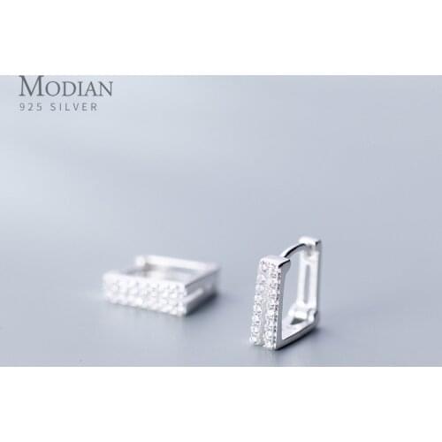 Modian Square Clear CZ Hoop Earrings for Women 925 Sterling Silver Minimalist Simple Earing Real Silver Korean Fashion Jewelry