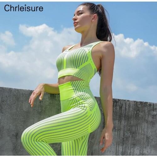CHRLEISURE Women Fitness Bra Set High Waist Seamless Legging Two Piece Set Push Up Sexy Running Sportswear Workout Tracksuit