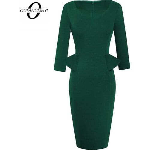 Retro Women Solid color Ruffle Charming Elegant Wear to work Fashion Pencil Dress EB553