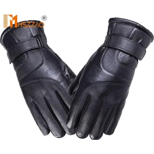 1 Pair Outdoor Cycling Mens Leather Autumn And Winter Touch Screen Gloves For Warm Riding Outdoor Sports Waterproof Gloves