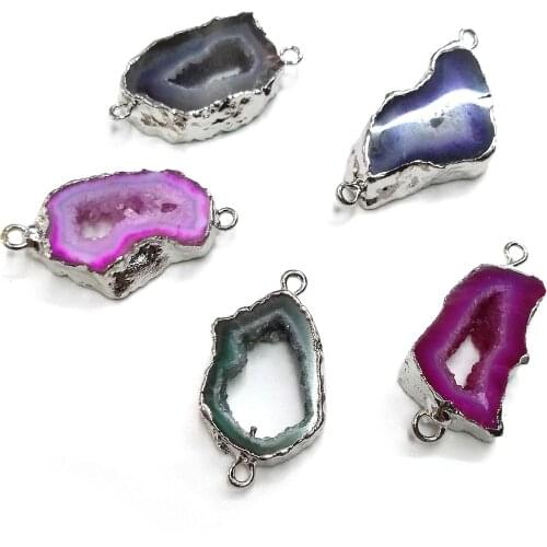 Natural Agates Stone Connector Pendants Irregular Slice Stones Charms For Jewelry Making DIY Accessories Fit Necklace Bracelet