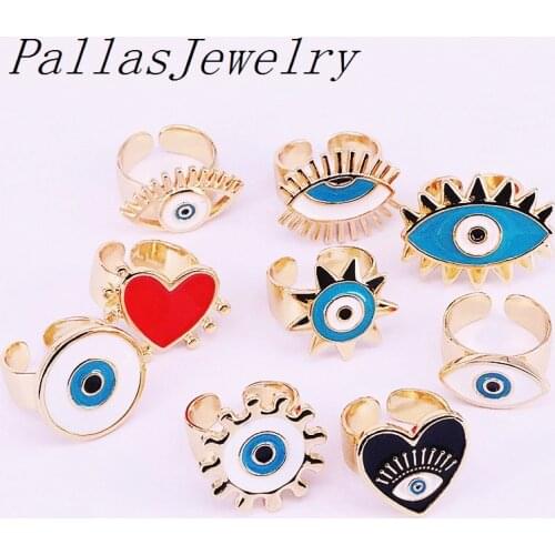 10Pcs 2019 New Fashion adjustable ring, multi-style enamel ring,exquisite enamel charm jewelry wholesale