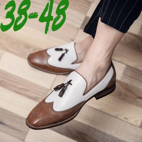2021 British Men Tassel Casual Brogue Flats Carved Men Dress Shoes Men Loafers Business Office Oxford Footwear Mens Shoes 38-48